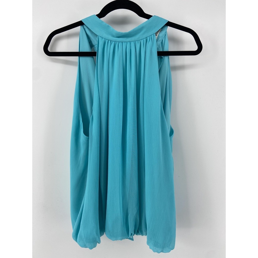 Alice‎ + Olivia Blouse Womens XL Blue Halter Draped Chiffon Party Top Cocktail